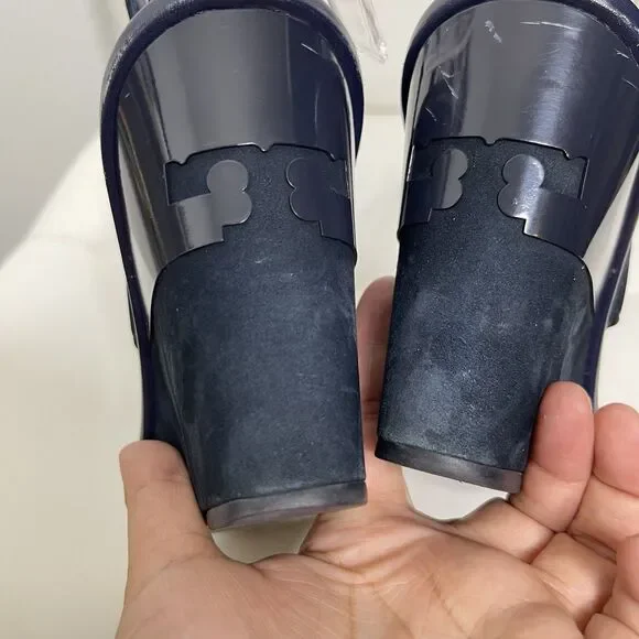 Tory Burch Slingback Wedge Sandals 7.5 Blue Suede Gabrielle Quiet Luxury Shoes - Picture 13 of 16